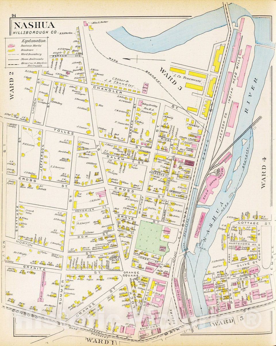 Historic Map : 1892 Nashua, Ward 2-5. - Vintage Wall Art