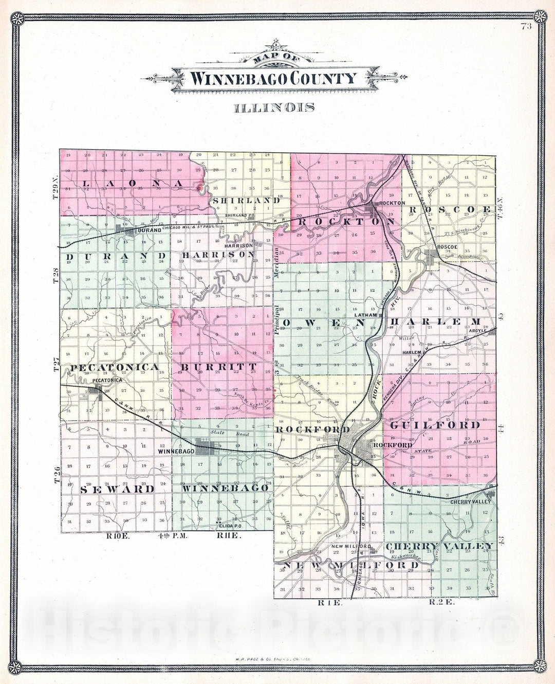 Historic Map : 1886 Winnebago County, Illinois. - Vintage Wall Art