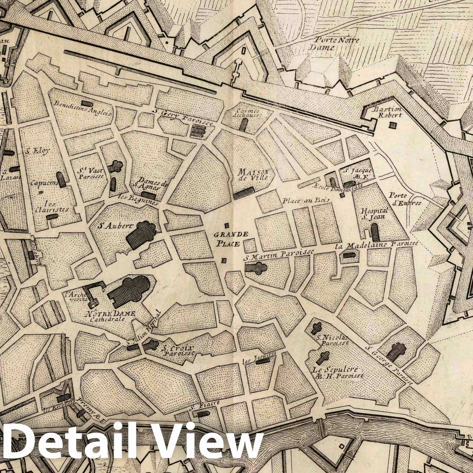 Historic Map : Cambrai , France, 1710 71. Plan de la Ville et Citadelle de Cambray (Cambrai), France. 1710. , Vintage Wall Art
