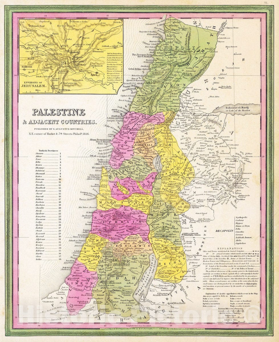 Historic Map : 1846 Palestine & Adjacent Countries. - Vintage Wall Art