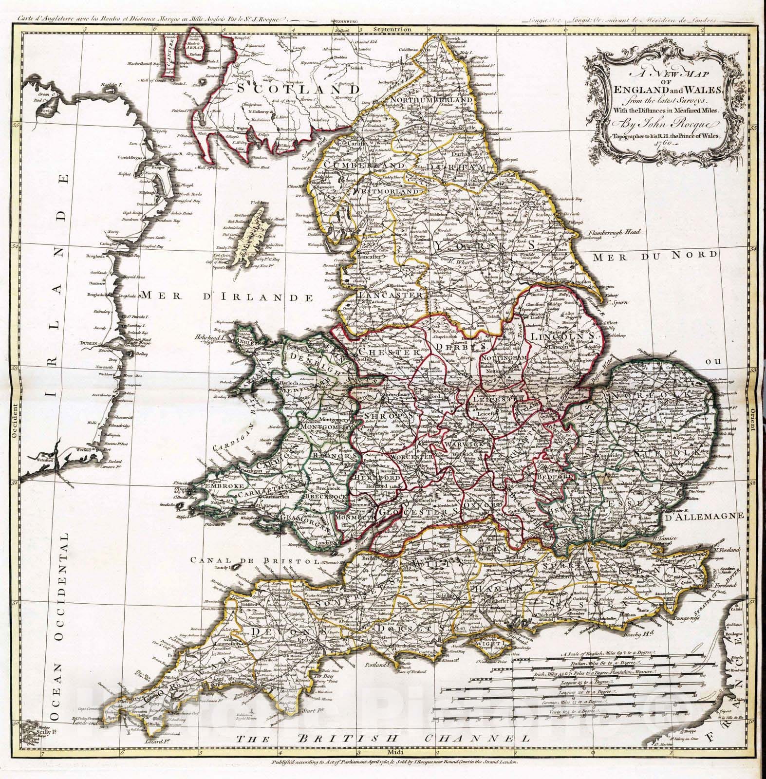 Historic Map : 1760 England and Wales. - Vintage Wall Art