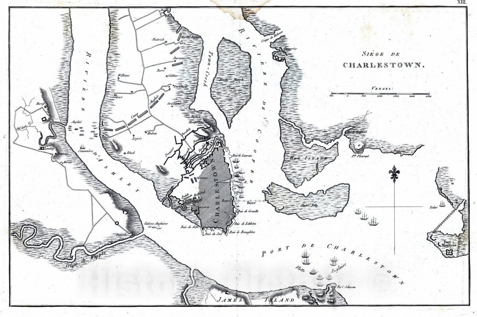 Historic Map : South Carolina, 1807 Siege de Charleston. , Vintage Wall Art