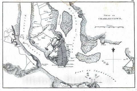 Historic Map : South Carolina, 1807 Siege de Charleston. , Vintage Wall Art