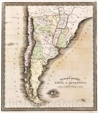 Historic Map : Argentina; Chile, , South America 1848 Buenos Ayres, Chili & Patagonia. , Vintage Wall Art