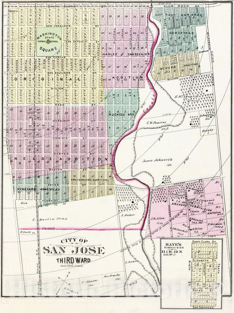 Historic Map : 1876 San Jose 3rd ward. - Vintage Wall Art