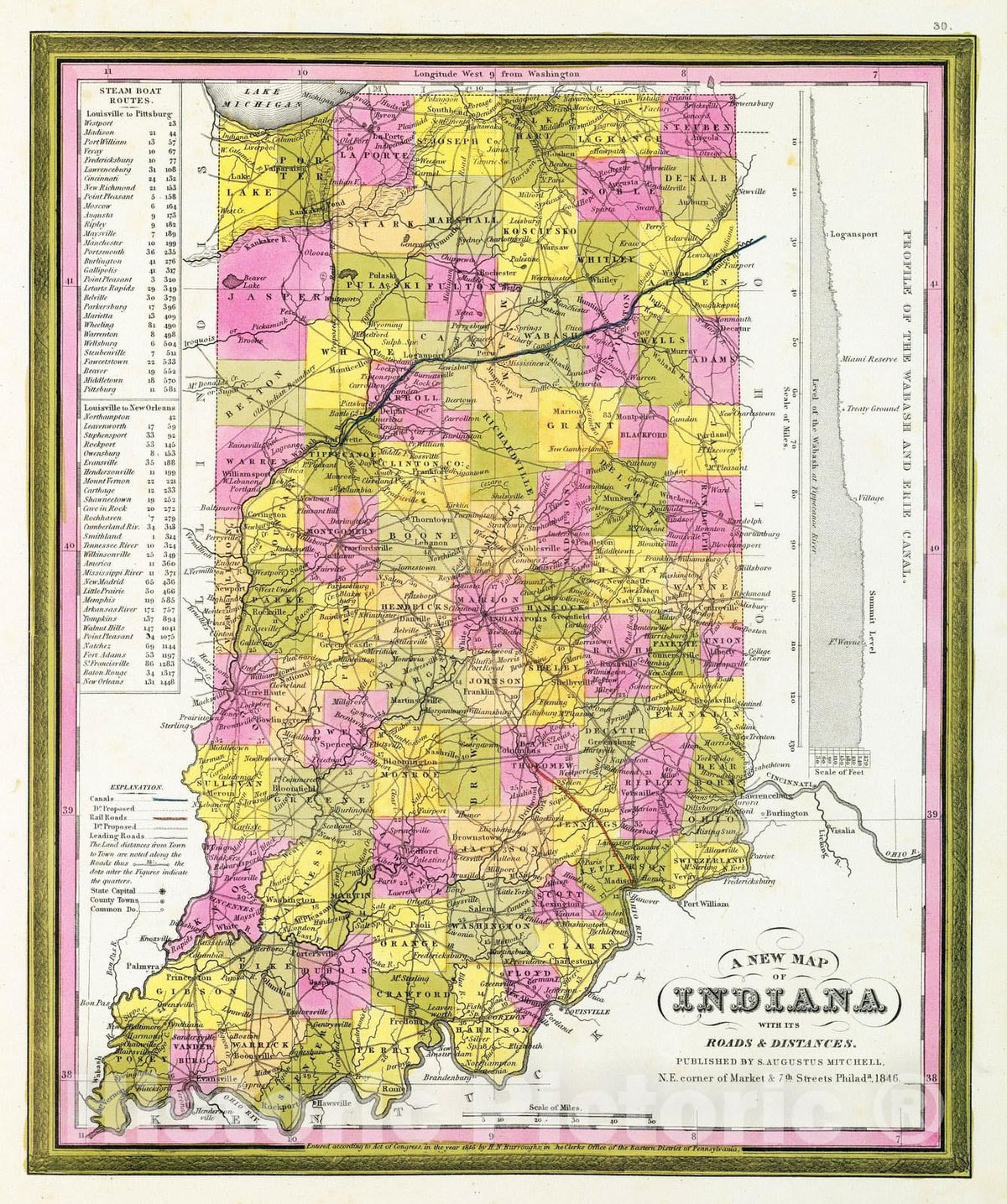 Historic Map : 1846 New Map Of Indiana. - Vintage Wall Art – Historic ...