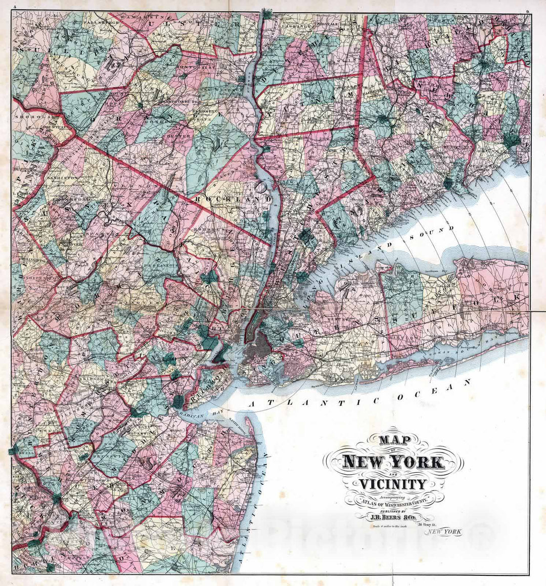 Historic Map : 1872 Map of New York and Vicinity Accompanying Atlas of Westchester County, New York. - Vintage Wall Art