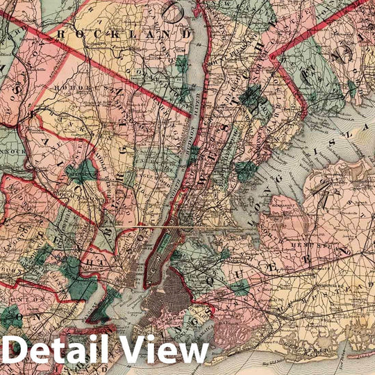 Historic Map : 1872 Map of New York and Vicinity Accompanying Atlas of Westchester County, New York. - Vintage Wall Art