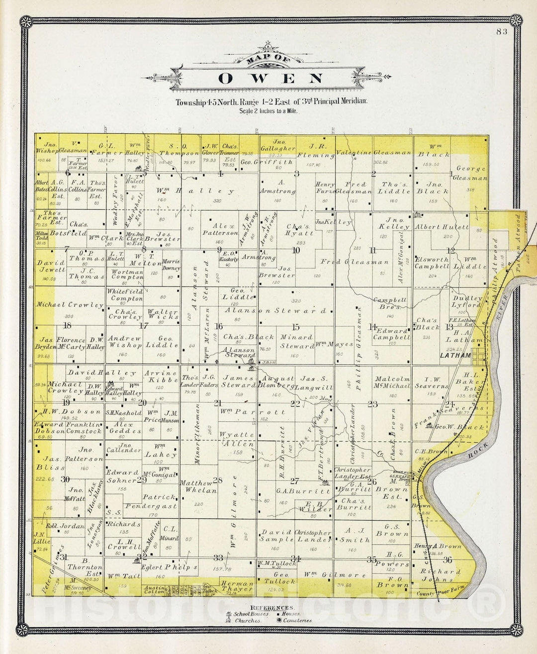 Historic Map : 1886 Owen Township, Winnebago, Illinois. - Vintage Wall Art