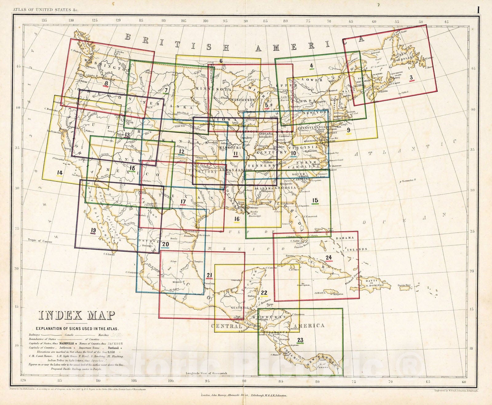 Historic Map : National Atlas - 1857 Index Map. Explanation of Signs U ...