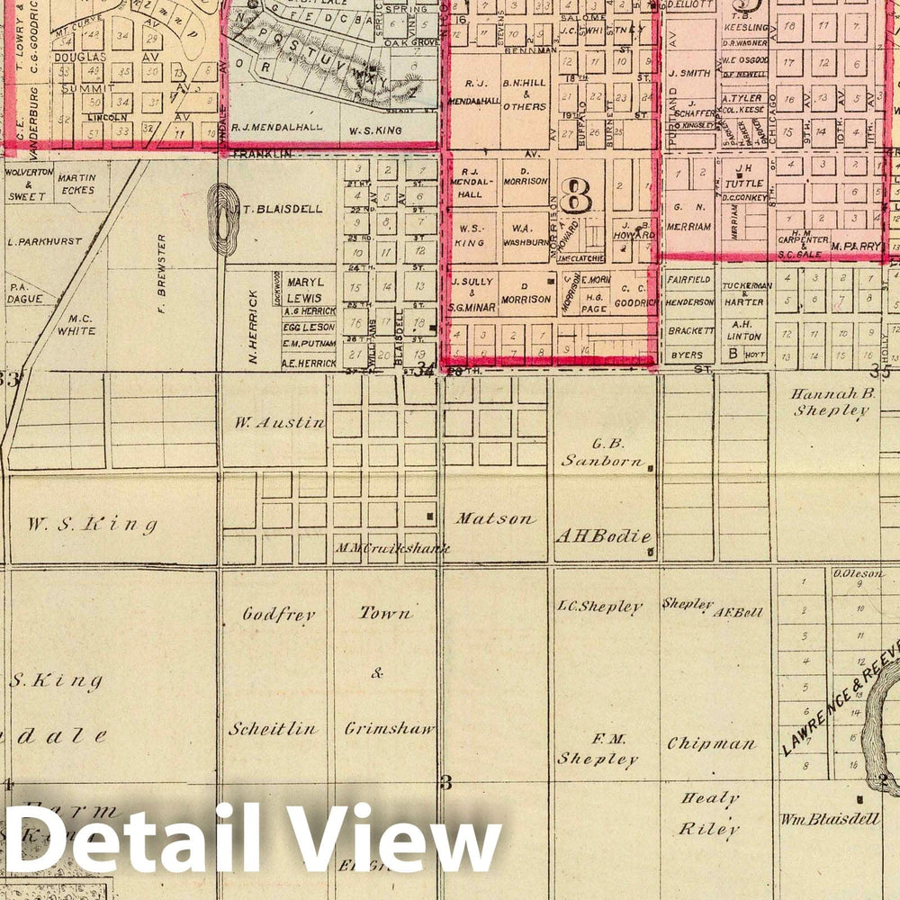 Historic Map : 1874 Plan of the City of Minneapolis and vicinity, with Minnehaha Falls. - Vintage Wall Art