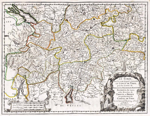 Historic Map : 1703 Tyrol, Austria and Italy. - Vintage Wall Art