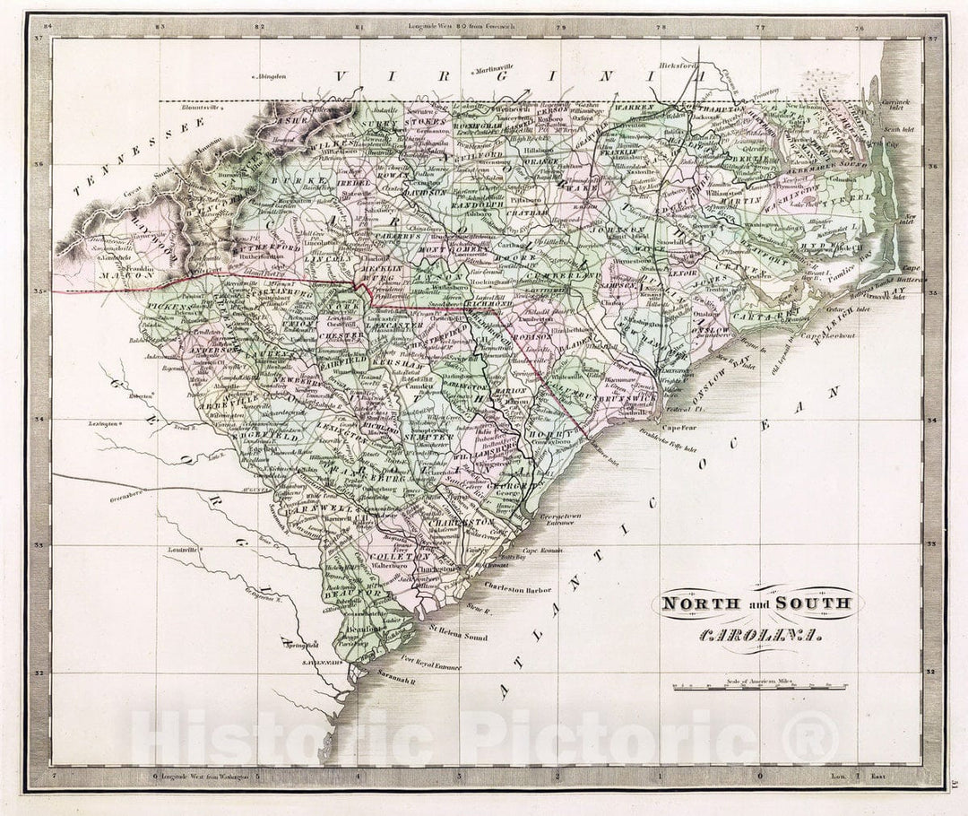 Historic Map : 1848 North And South Carolina. - Vintage Wall Art ...
