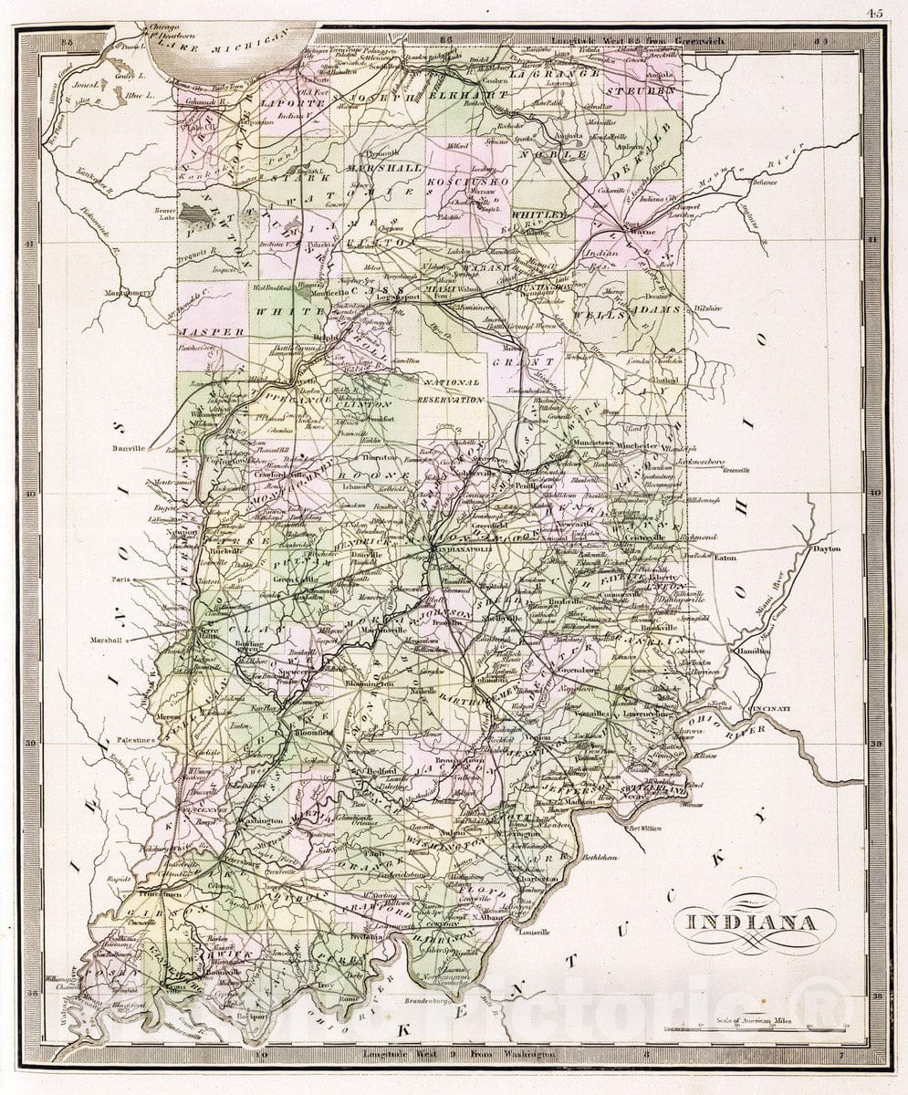 Historic Map : 1848 Indiana. v2 - Vintage Wall Art – Historic Pictoric