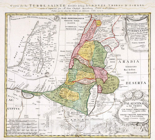 Historic Map : Israel, Holy Land 1750 Palaestina in XII Tribus. , Vintage Wall Art