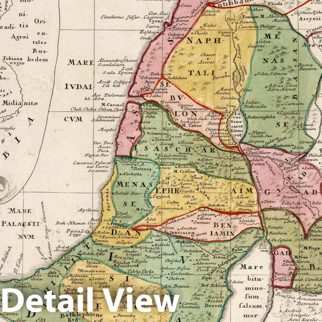 Historic Map : Israel, Holy Land 1750 Palaestina in XII Tribus. , Vintage Wall Art