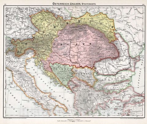 Historic Map : Austria, 1896 Osterreich - Ungarn, Staatenkarte , Vintage Wall Art