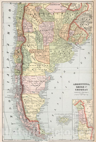Historic Map : 1901 Argentina, Chile and Uruguay - Vintage Wall Art
