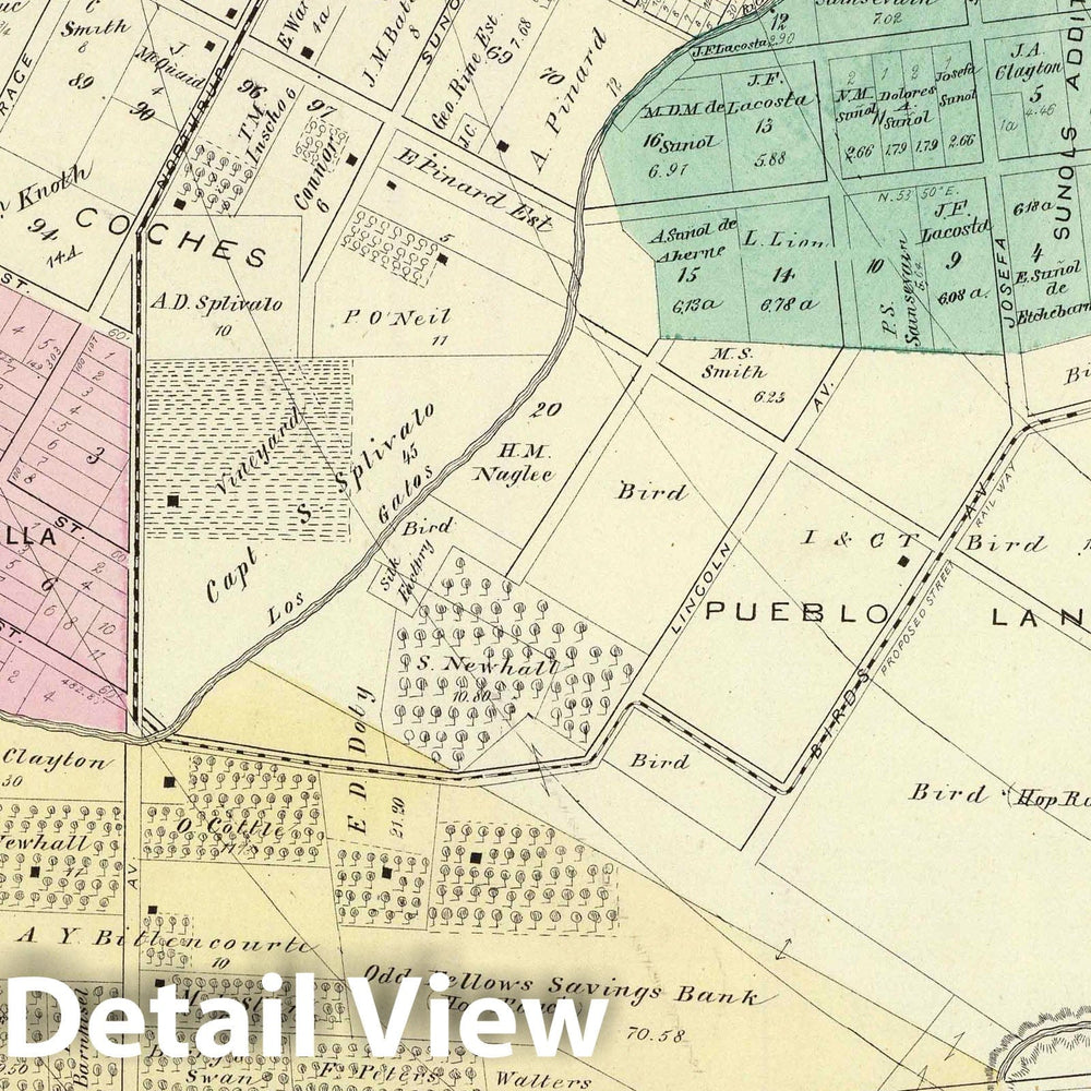 Historic Map : 1876 San Jose 4th ward. - Vintage Wall Art
