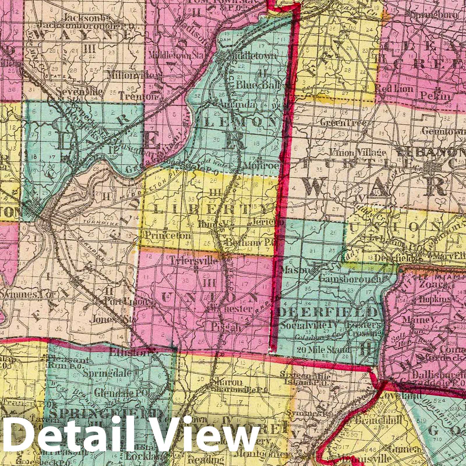 Historic Map : 1872 Butler, Clermont, Hamilton, Montgomery, Preble and Warren counties. - Vintage Wall Art