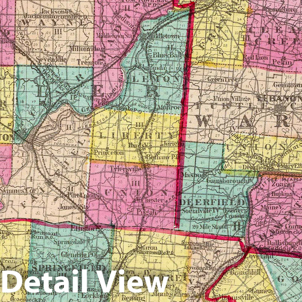 Historic Map : 1872 Butler, Clermont, Hamilton, Montgomery, Preble and Warren counties. - Vintage Wall Art