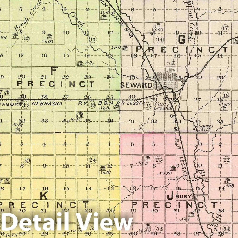 Historic Wall Map : 1885 Seward County. - Vintage Wall Art