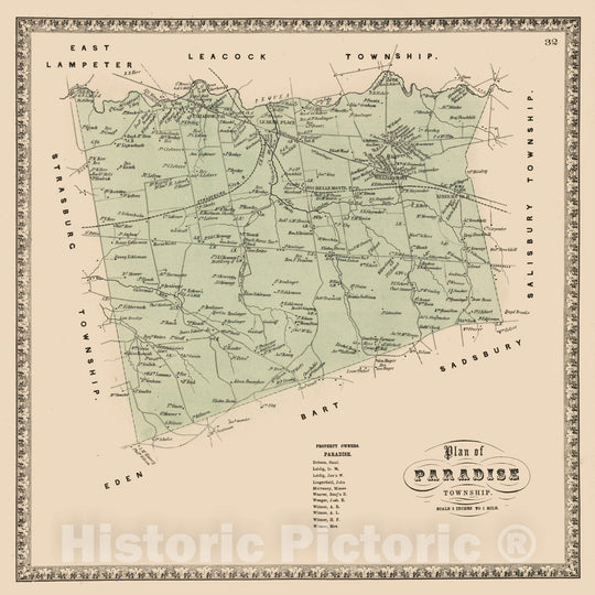 Historic Map : 1864 Paradise Township, Lancaster County, Pennsylvania. - Vintage Wall Art
