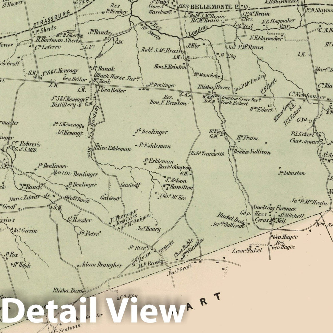 Historic Map : 1864 Paradise Township, Lancaster County, Pennsylvania. - Vintage Wall Art