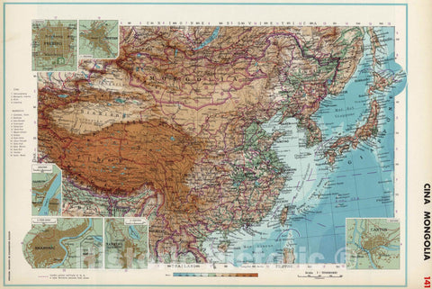 Historic Map : China; Mongolia; Korea; Japan, 1952 Cina, Mongolia. , Vintage Wall Art