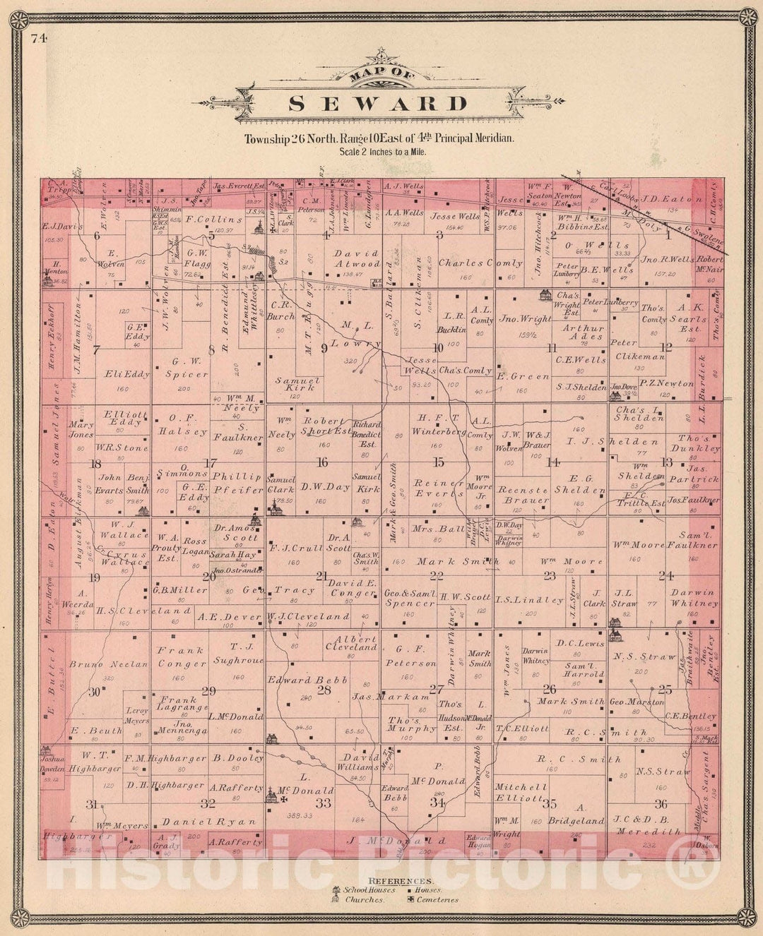 Historic Map : 1886 Seward Township, Winnebago County, Illinois. - Vintage Wall Art