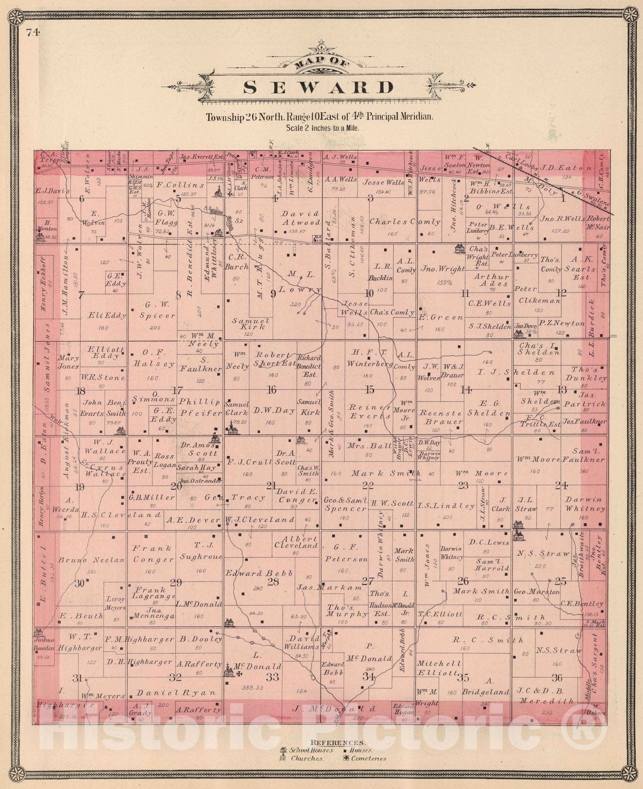 Historic Map : 1886 Seward Township, Winnebago County, Illinois. - Vintage Wall Art