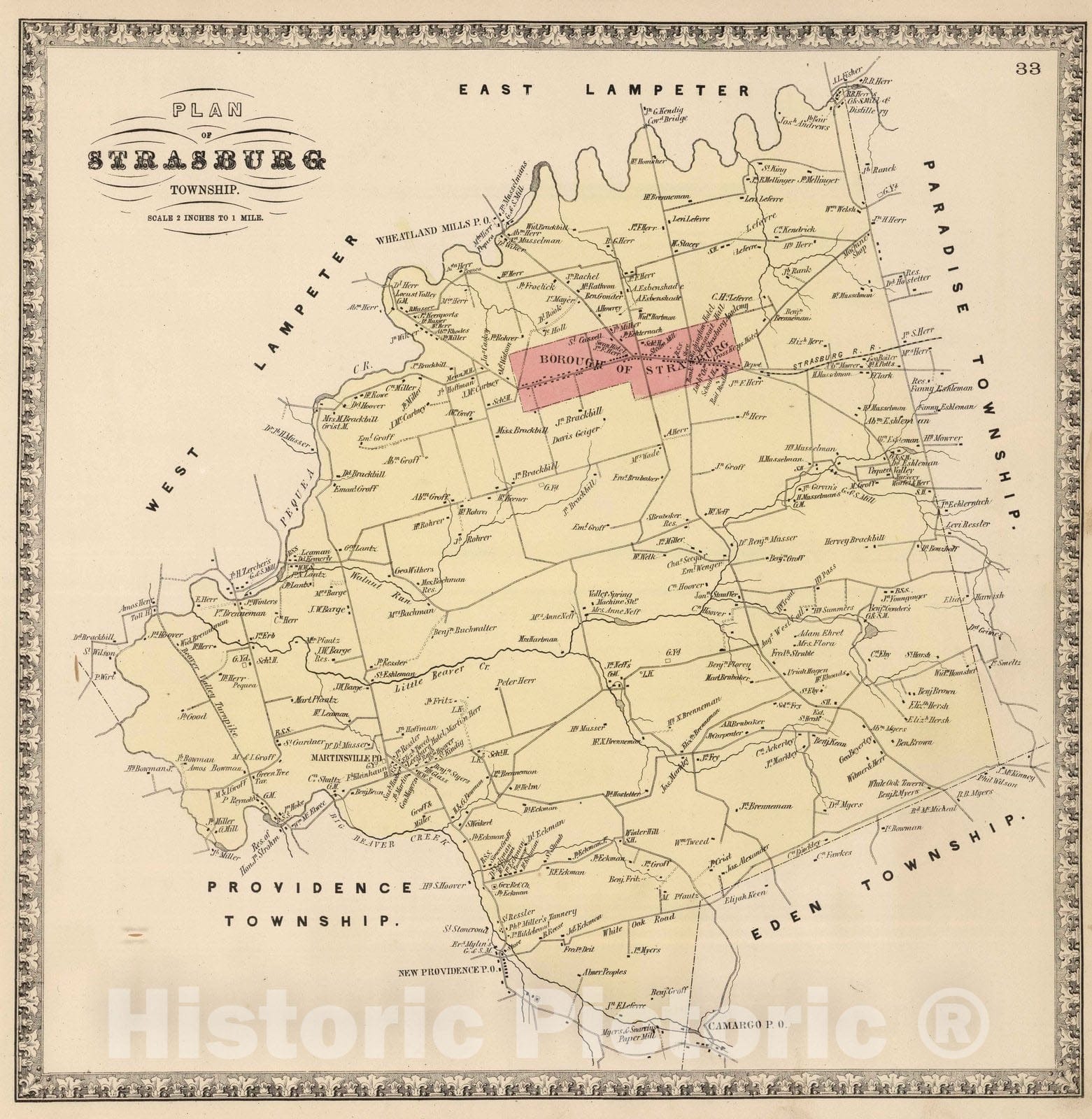 Historic Map 1864 Strasburg Township, Lancaster County, Pennsylvania Historic Pictoric