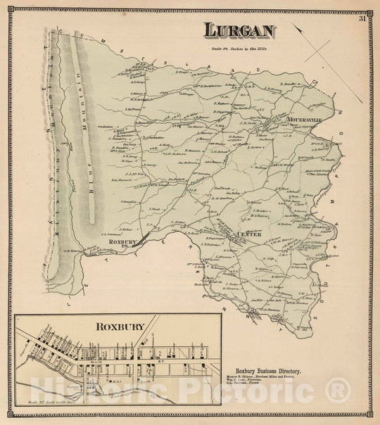 Historic Map : 1868 Lurgan, Franklin County, Pennsylvania. Roxbury. - Vintage Wall Art
