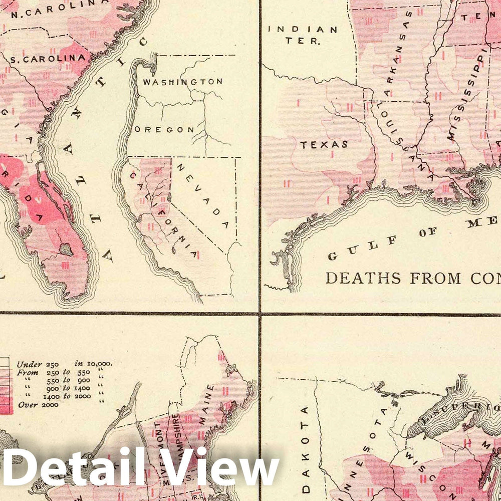 Historic Map : United States vitality maps, compiled from the Census of 1870. - Vintage Wall Art