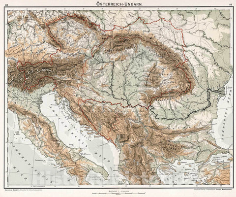 Historic Map : Austria, 1896 Osterreich - Ungarn , Vintage Wall Art