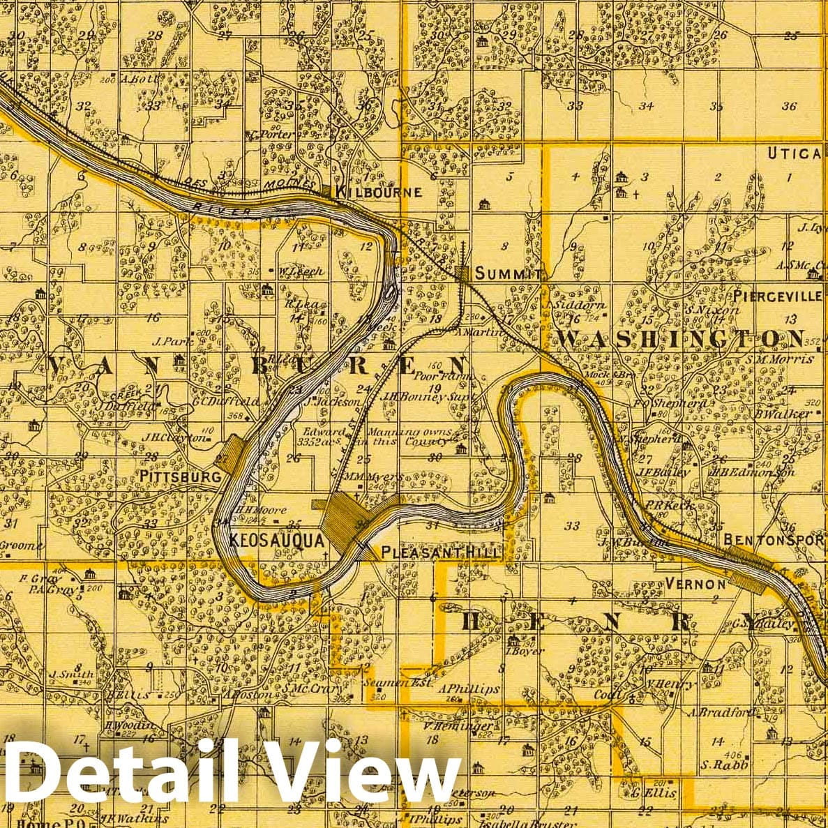 Historic Map 1875 Map of Van Buren County, State of Iowa. Vintage