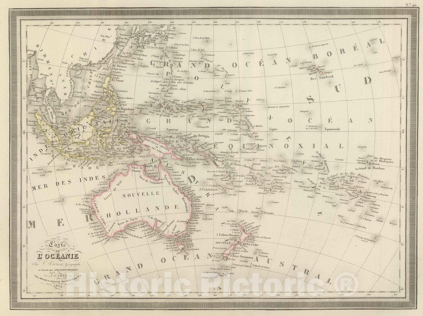 Historic Map : Australia; Indonesia, 1824 Carte de Oceanie. , Vintage Wall Art