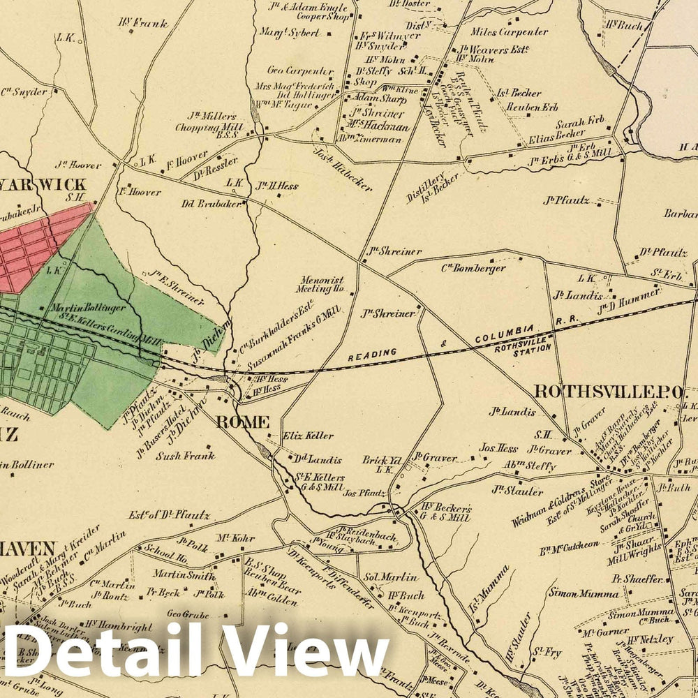 Historic Wall Map : 1864 Warwick Township, Lancaster County, Pennsylvania. - Vintage Wall Art