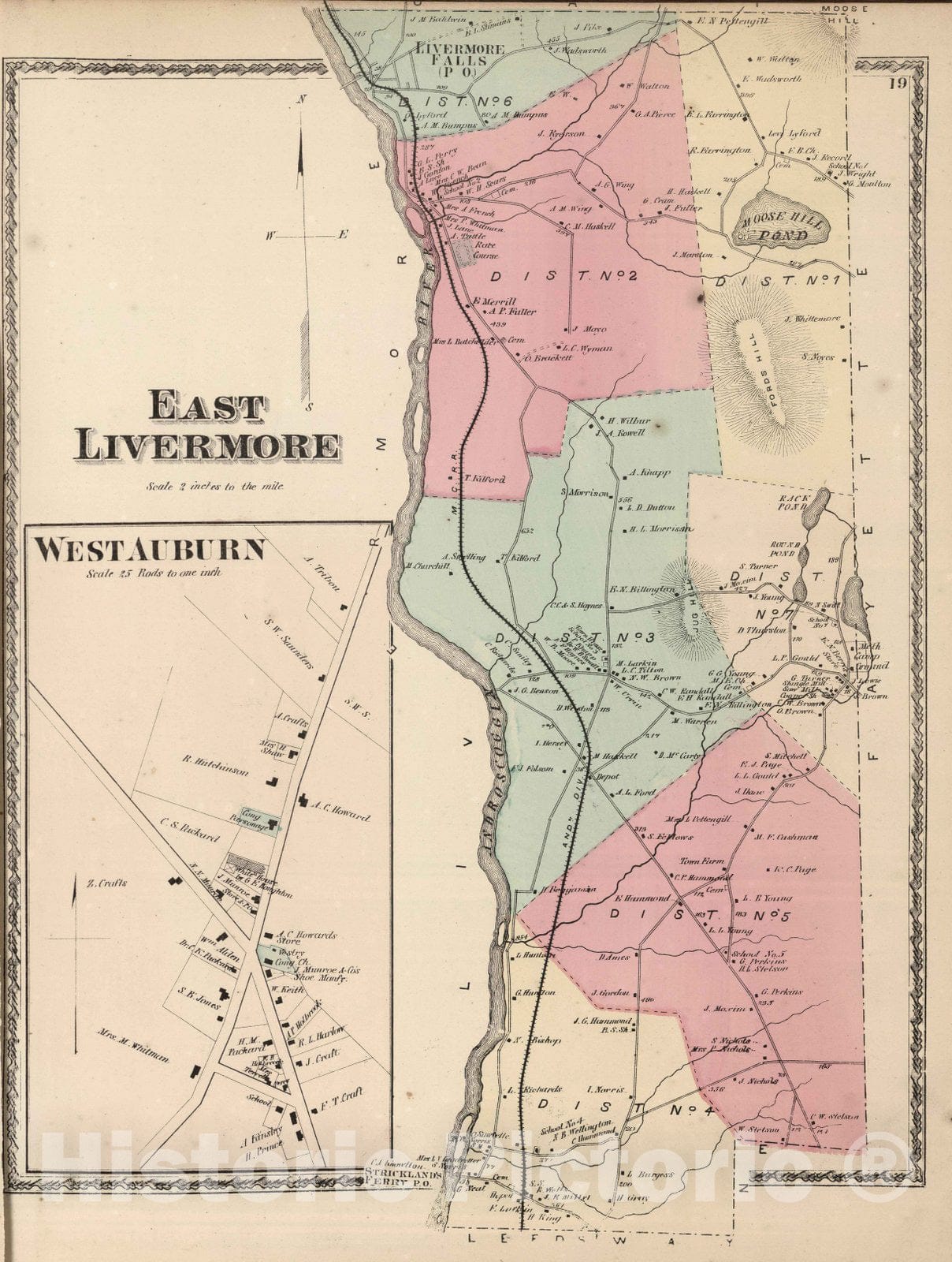Historic Map : 1873 East Livermore, Androscoggin County, Maine. West Auburn. - Vintage Wall Art