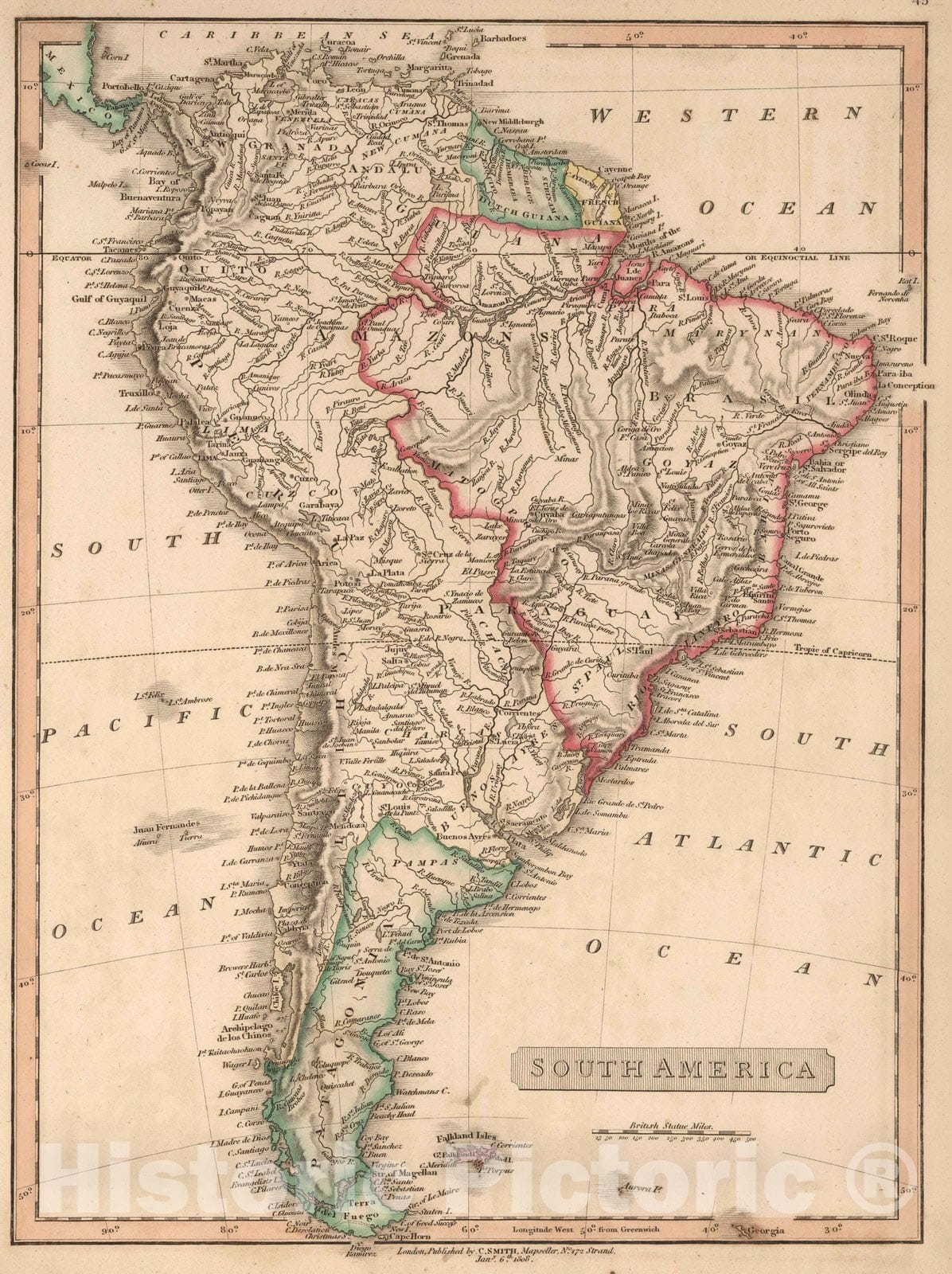 Historic Map : 1808 South America. - Vintage Wall Art