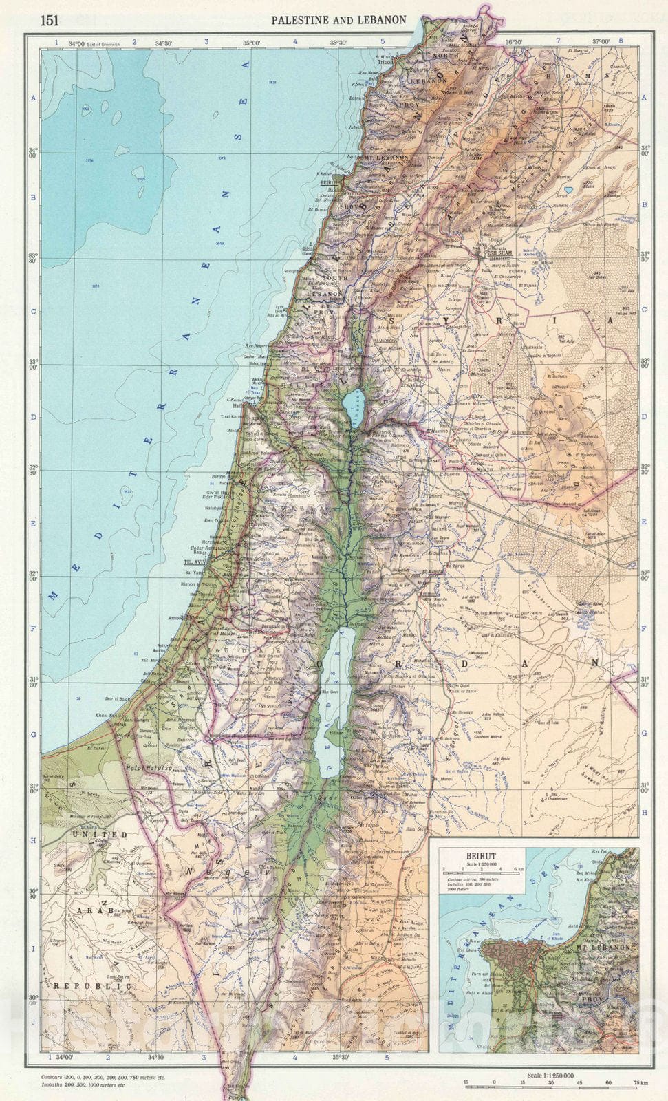 Historic Map - 1967 151. Palestine and Lebanon. The World Atlas. - Vintage Wall Art