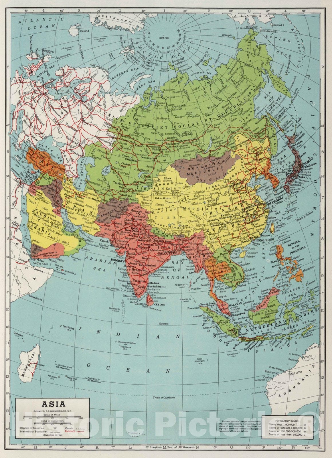 Historic Wall Map : 1948 Asia. - Vintage Wall Art