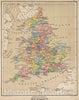 Historic Map - 1880 Political Map of England. - Vintage Wall Art