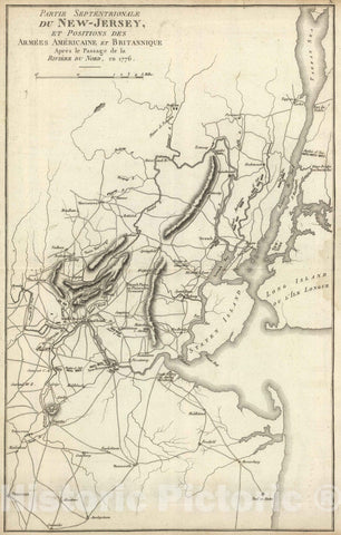 Historic Map : New Jersey, 1807 Septentrionale du New Jersey, et Positions des Armees Americaine et Britannique en 1776. , Vintage Wall Art