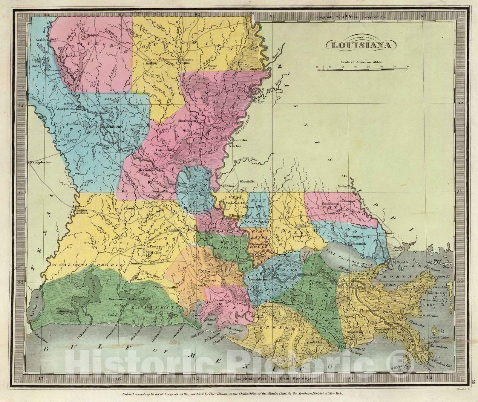 Historic Map : 1835 Louisiana : Vintage Wall Art