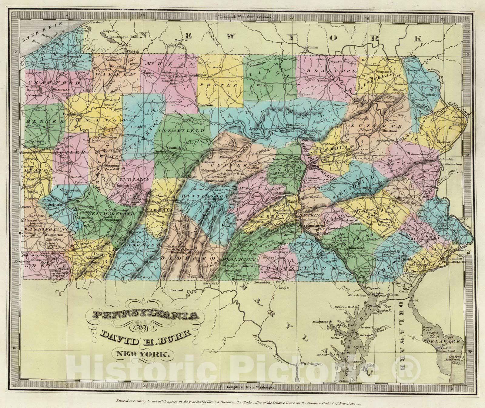 Historic Map : 1835 Pennsylvania. - Vintage Wall Art