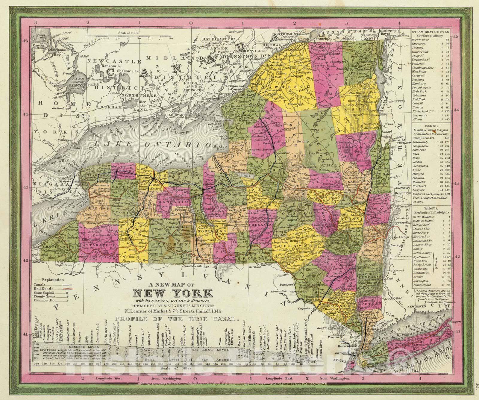 Historic Map : 1846 New Map Of New York. - Vintage Wall Art