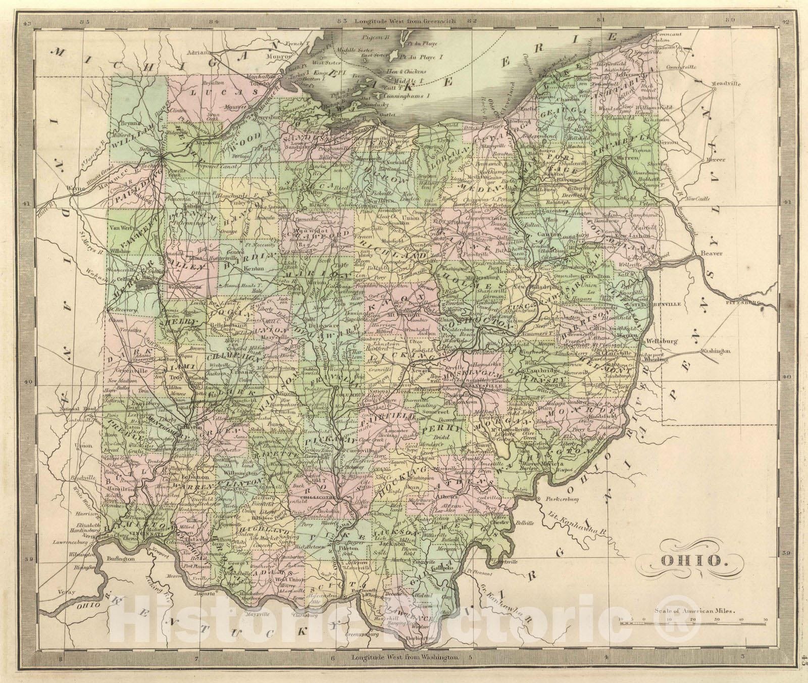 Historic Map : 1848 Ohio. v2 - Vintage Wall Art