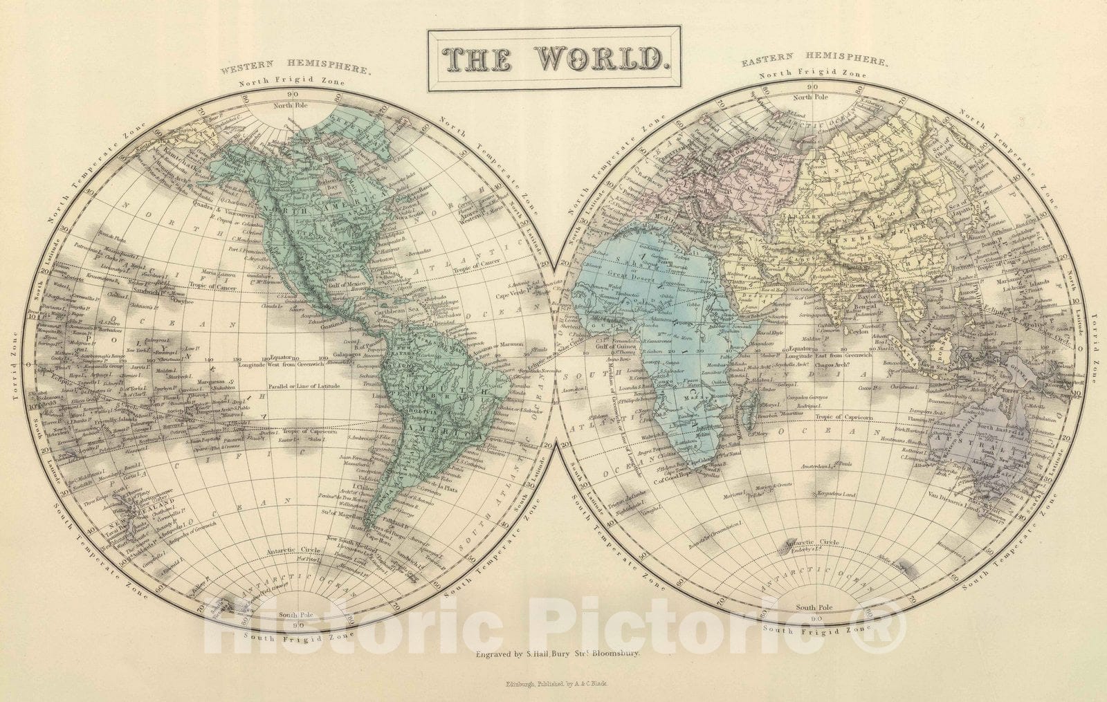 Historic Map : 1854 The World : Vintage Wall Art