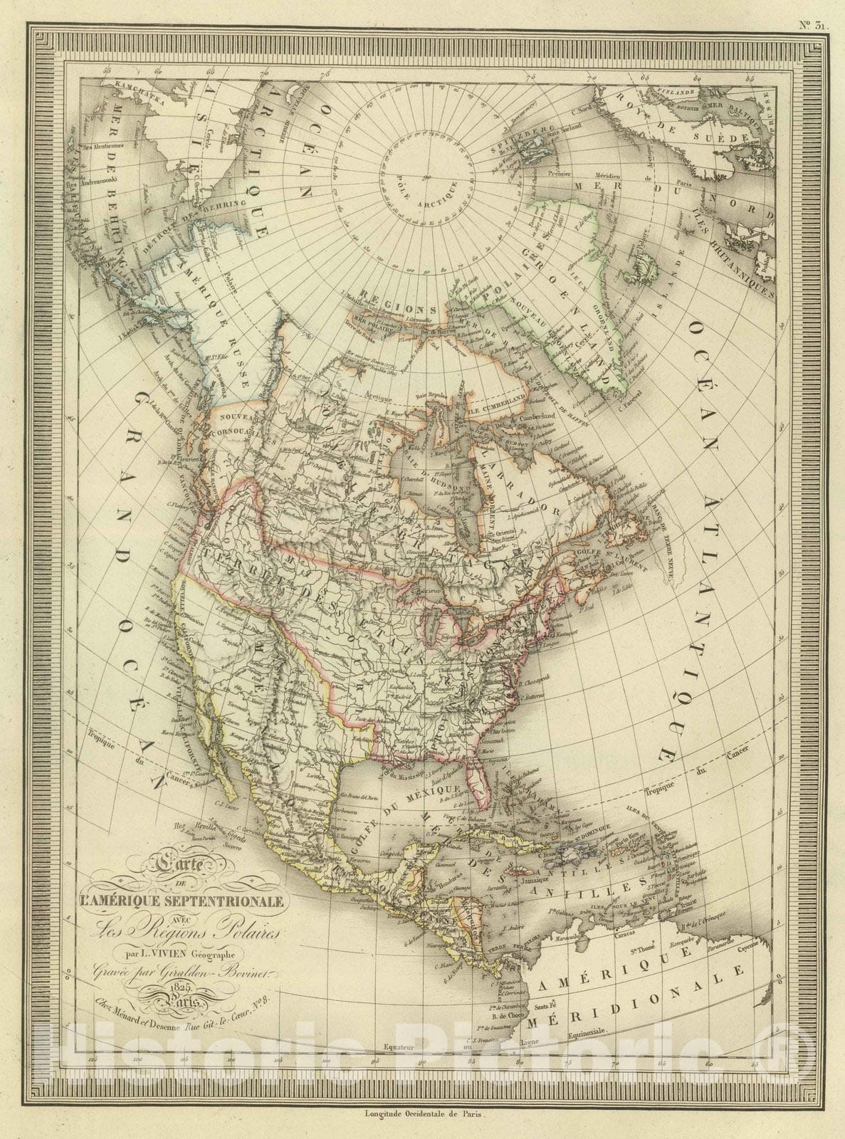 Historic Map : 1825 Carte de l'Amerique Septentrionale avec les Regions Polaires. - Vintage Wall Art
